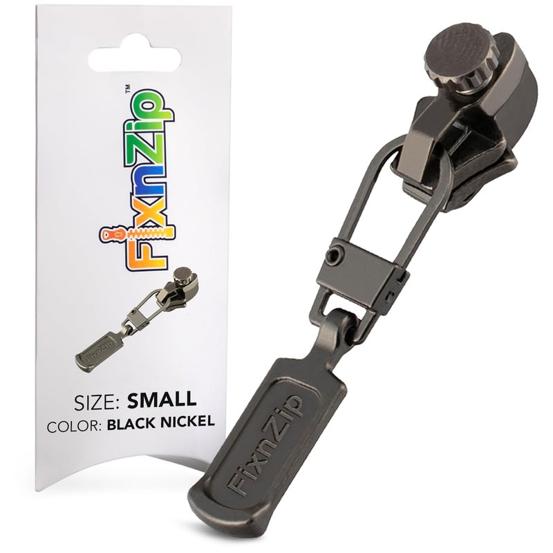 FixNZip Small Black Nickel Zipper Repair Kit | Universal No-Sew Slider Replacement for Pants, Skirts, Fine Garments, and Handbags | Instant and Reusable Zipper Repair Tool | Sizes 1-4 - Image 1